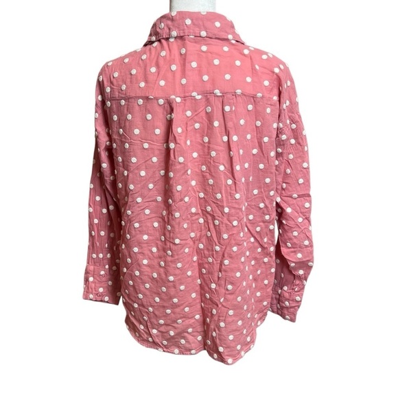 ZARA Embroidered Big Polka Dot Button-Down Top Pink White Lightweight Blouse XS - Picture 4 of 7